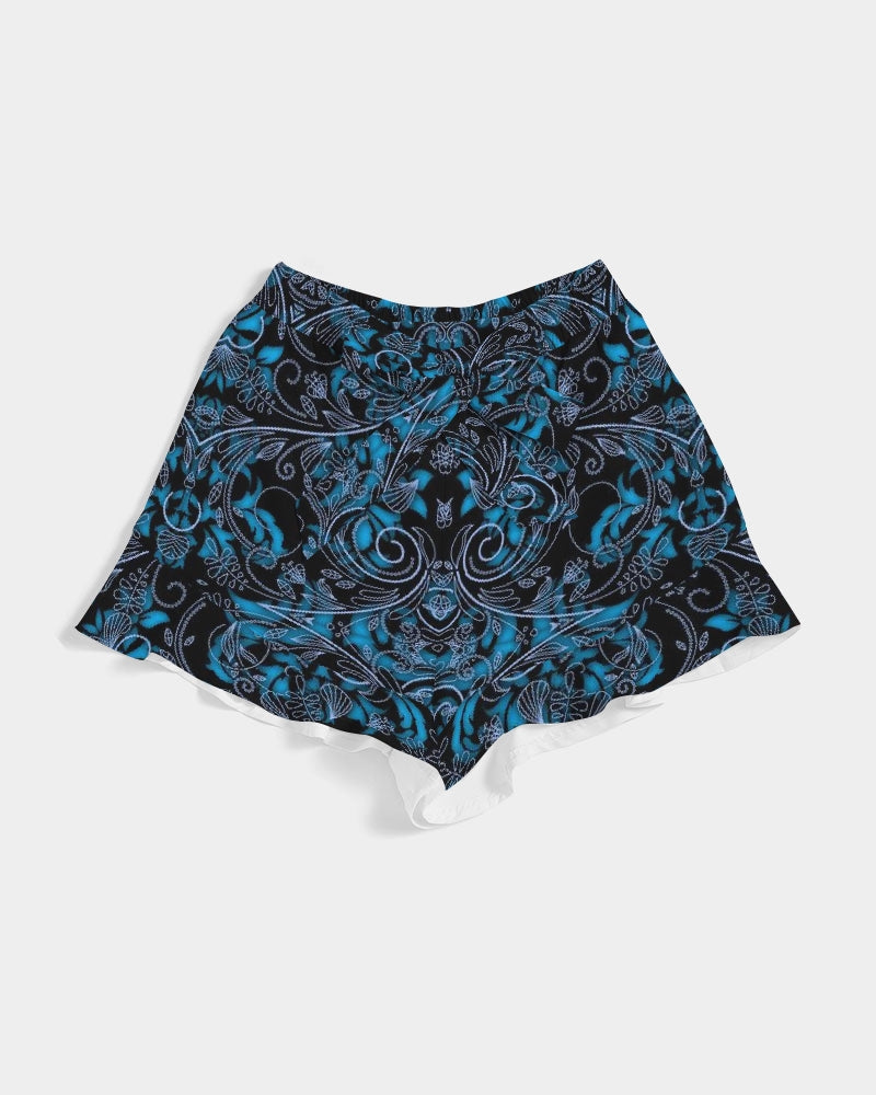 Blue Vines and Lace Women's All-Over Print Ruffle Shorts