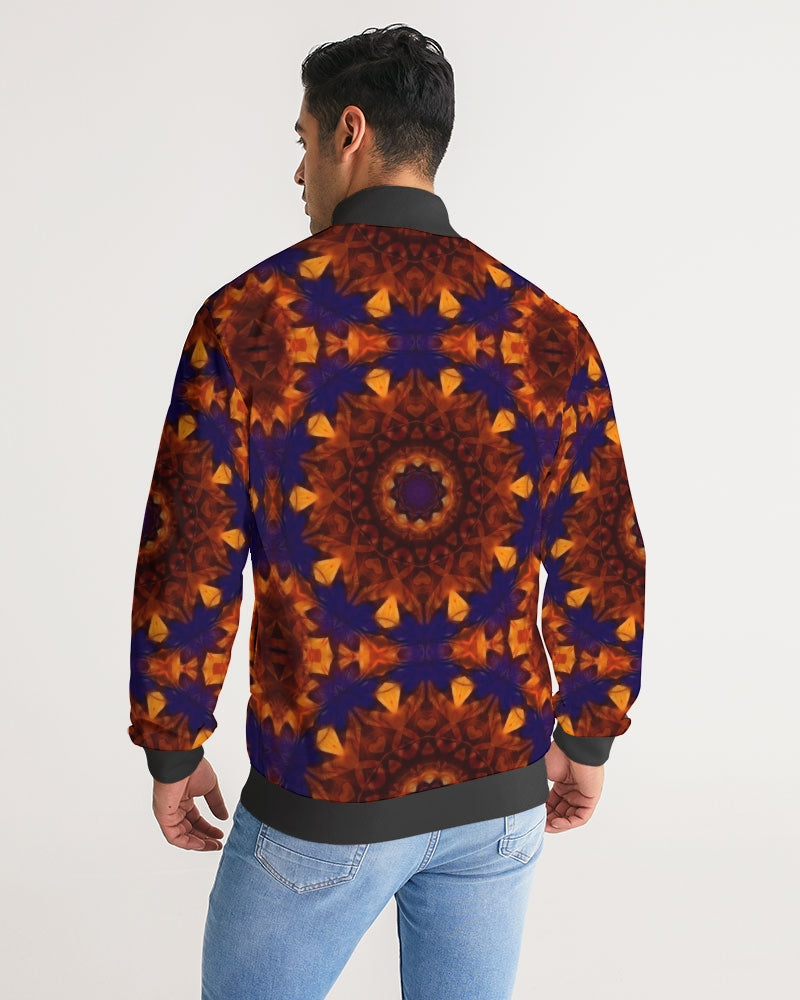Blue Orange Red Kaleidoscope Men's All-Over Print Stripe Sleeve Track Jacket