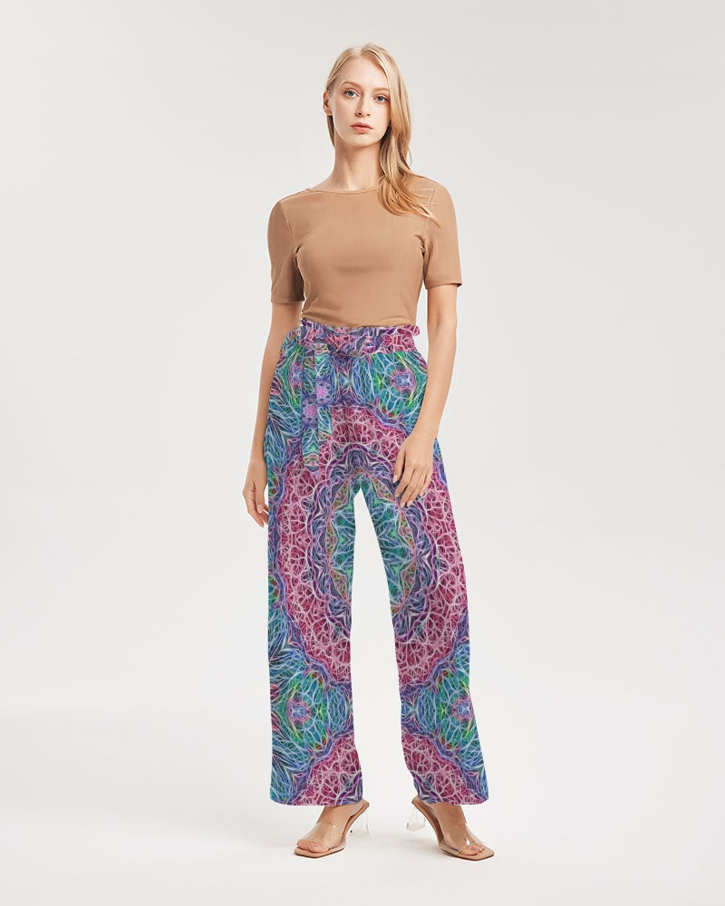 Blue Red Snowflake Kaleidoscope Women's All-Over Print High-Rise Wide Leg Pants
