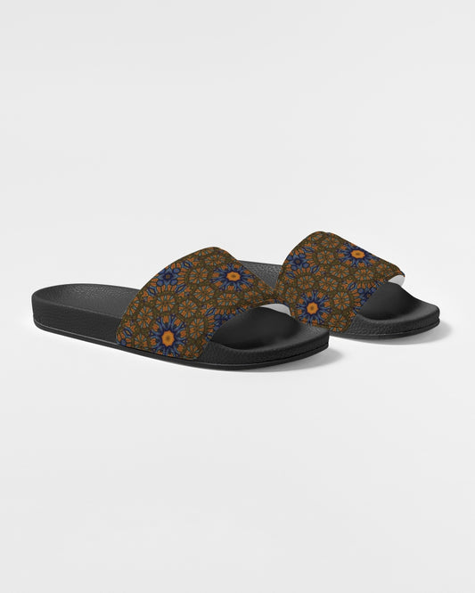 Blue and Yellow Sketch Kaleidoscope  Women's Slide Sandal