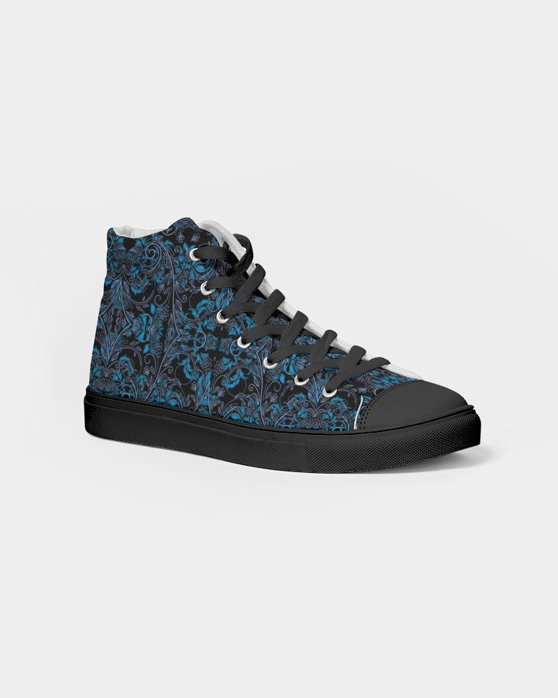 Blue Vines and Lace Women's Hightop Canvas Shoe - Black