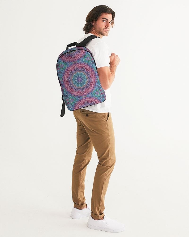 Blue Red Snowflake Kaleidoscope Large Backpack