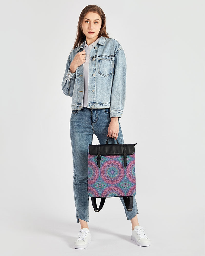 Blue Red Snowflake Kaleidoscope Casual Flap Backpack