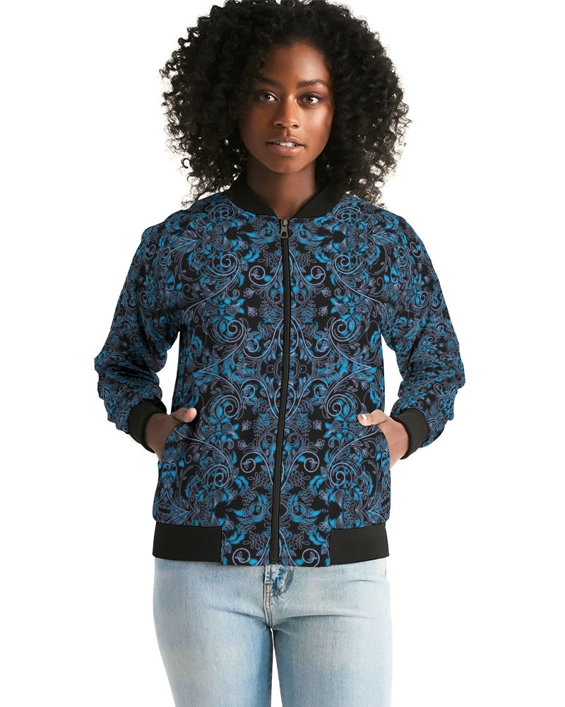 Blue Vines and Lace Women's All-Over Print Bomber Jacket