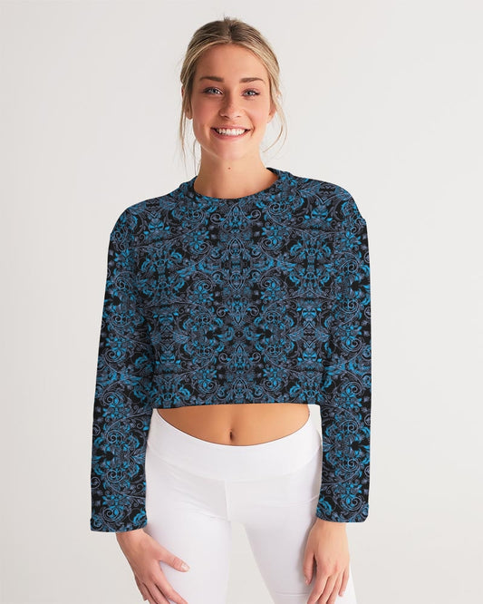 Blue Vines and Lace Women's All-Over Print Cropped Sweatshirt
