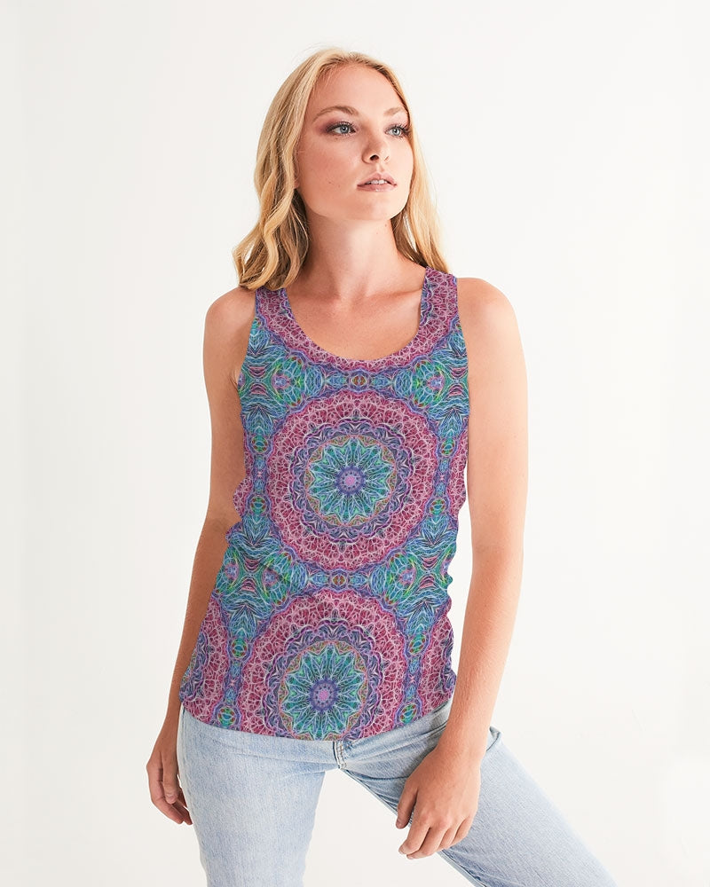 Blue Red Snowflake Kaleidoscope Women's All-Over Print Tank