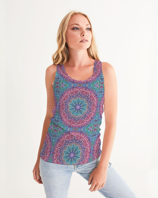 Blue Red Snowflake Kaleidoscope Women's All-Over Print Tank