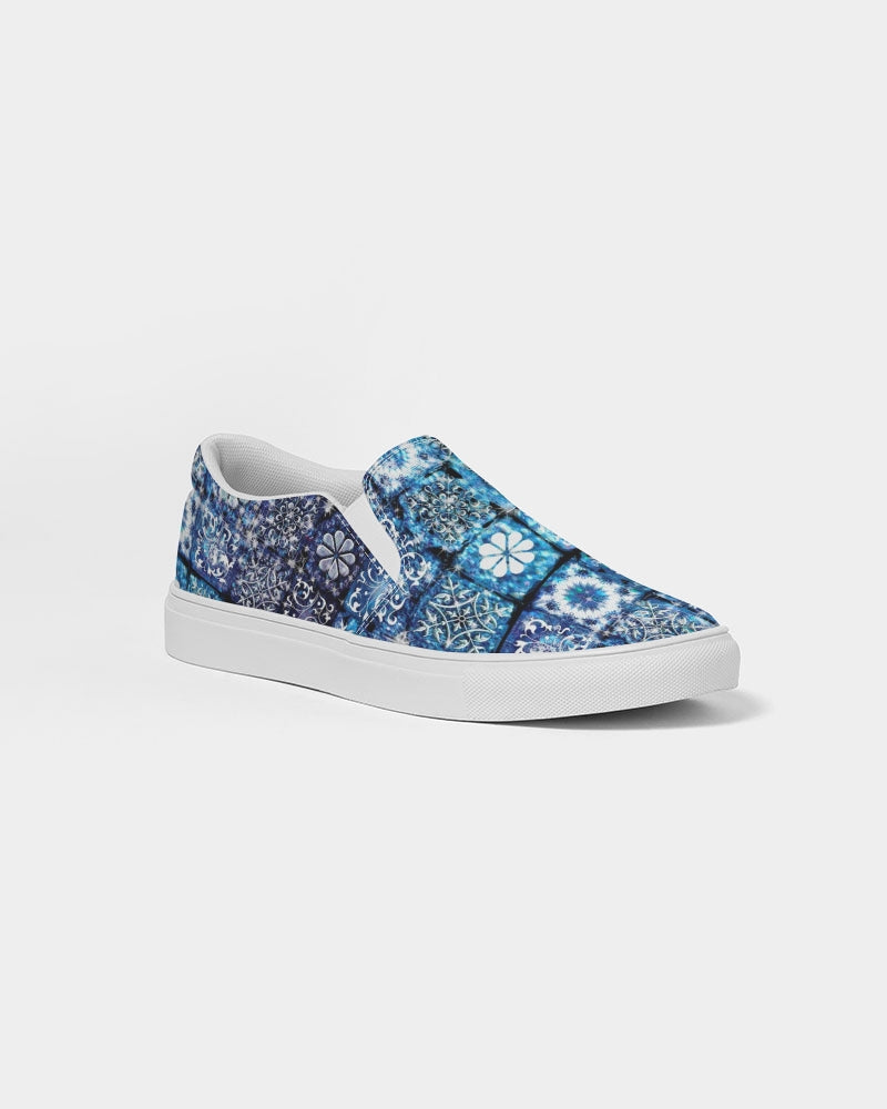 Blue Ice Crystals Motif Women's Slip-On Canvas Shoe