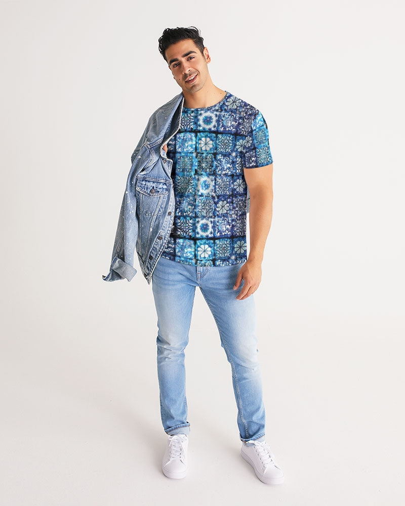 Blue Ice Crystals Motif Men's All-Over Print Tee