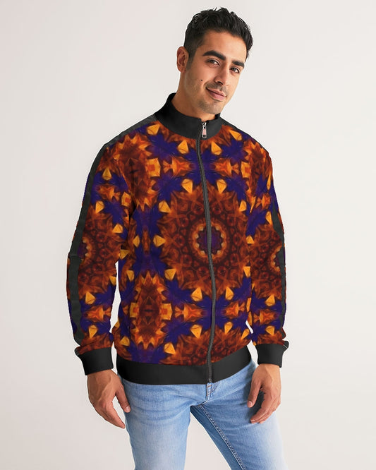 Blue Orange Red Kaleidoscope Men's All-Over Print Stripe Sleeve Track Jacket