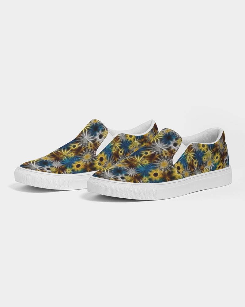 Blue and Yellow Glowing Daisies Women's Slip-On Canvas Shoe