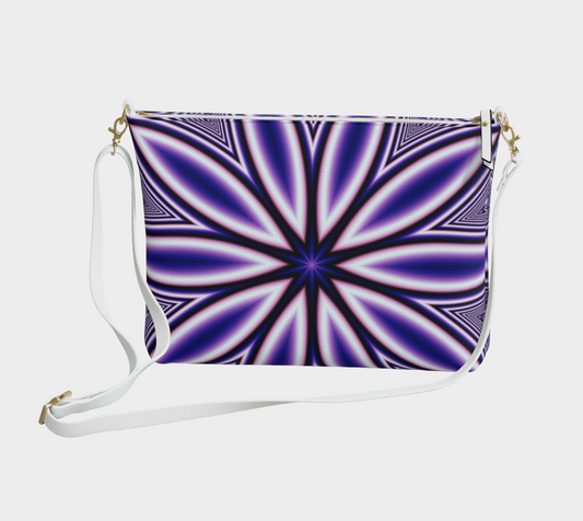 Blue Fractal Flower Vegan Crossbody Purse