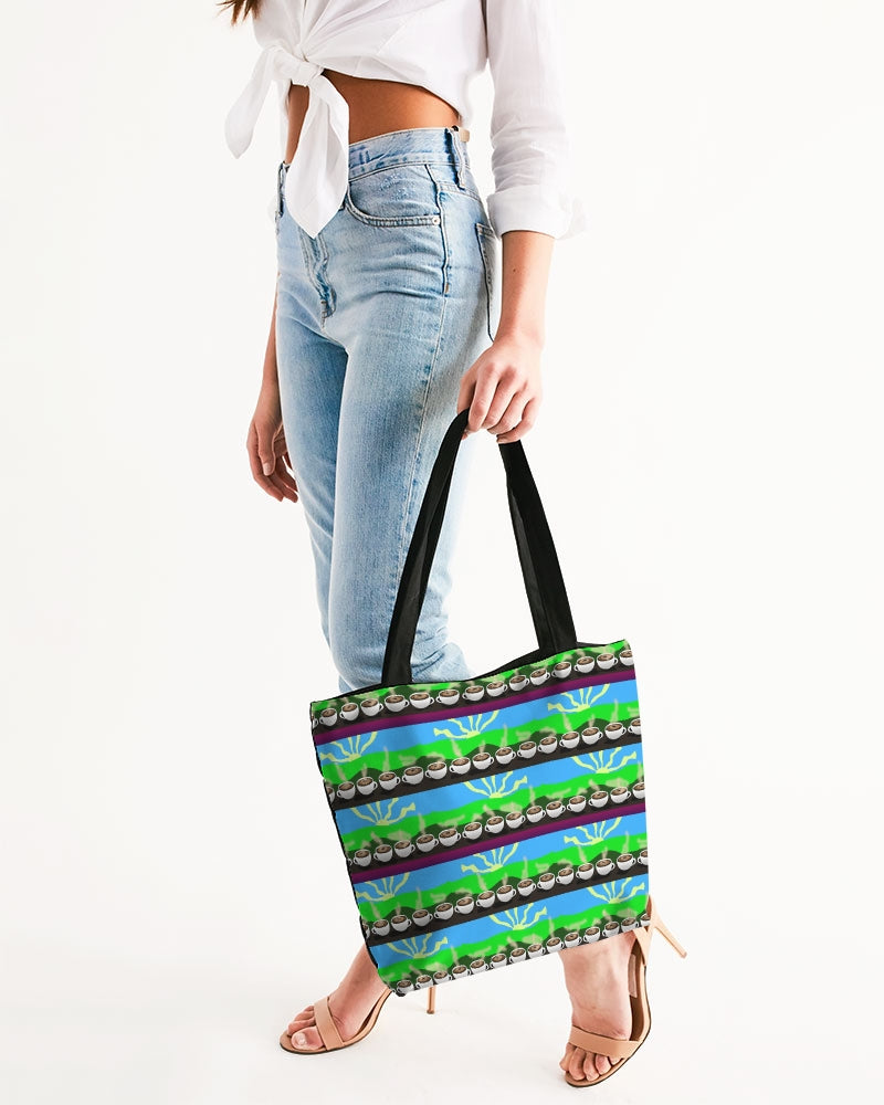 Coffee Morning Pattern Canvas Zip Tote