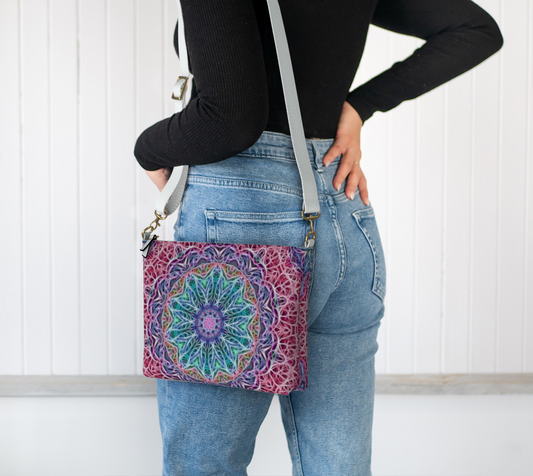 Blue and Pink Kaleidoscope Vegan Crossbody Purse