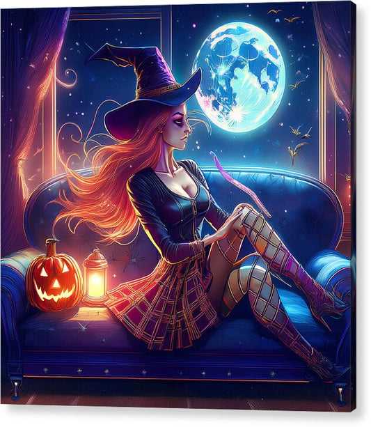 Enchanting Witch in Moonlit Room - Acrylic Print