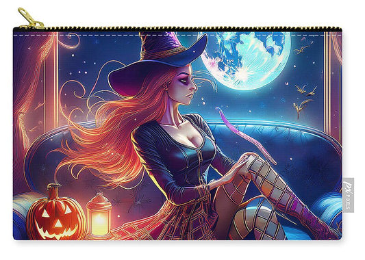 Enchanting Witch in Moonlit Room - Zip Pouch