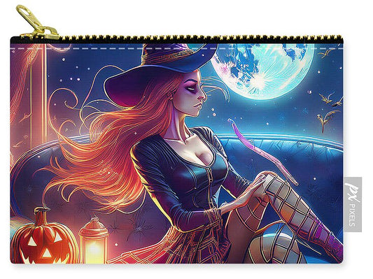 Enchanting Witch in Moonlit Room - Zip Pouch