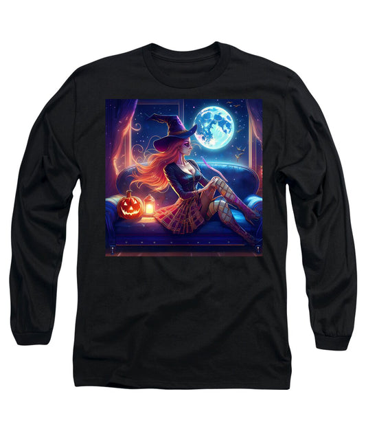 Enchanting Witch in Moonlit Room - Long Sleeve T-Shirt