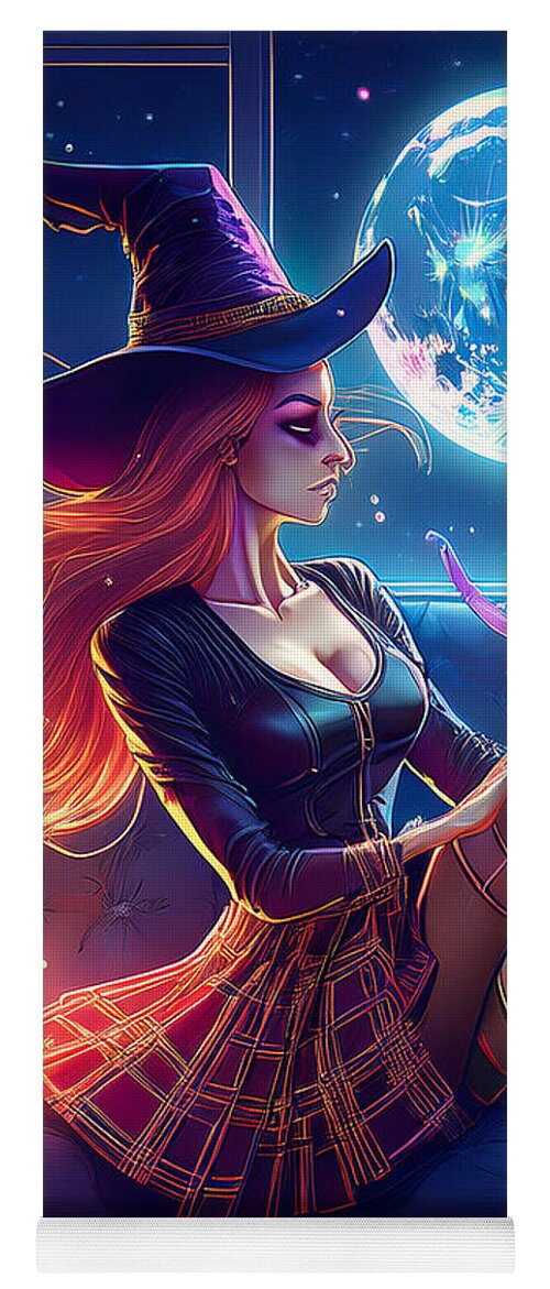 Enchanting Witch in Moonlit Room - Yoga Mat