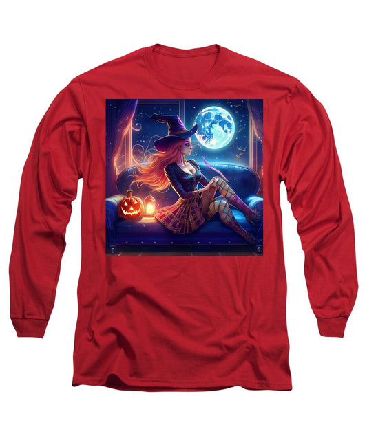 Enchanting Witch in Moonlit Room - Long Sleeve T-Shirt