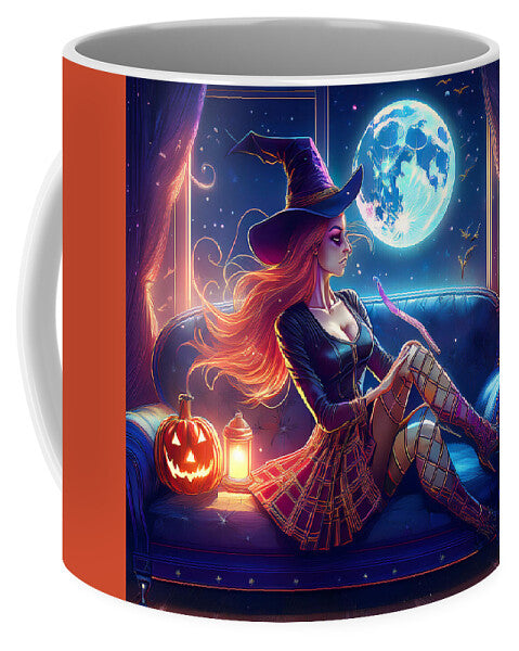 Enchanting Witch in Moonlit Room - Mug