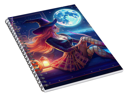 Enchanting Witch in Moonlit Room - Spiral Notebook