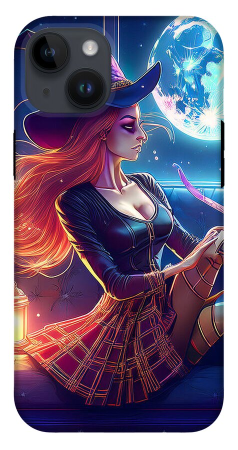 Enchanting Witch in Moonlit Room - Phone Case