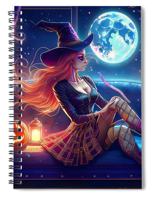 Enchanting Witch in Moonlit Room - Spiral Notebook
