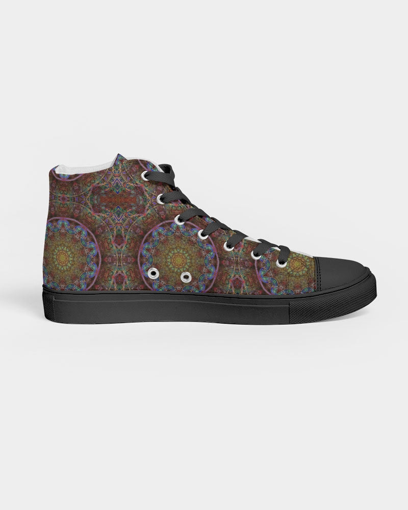 Blue Pink Windy Kaleidoscope Women's Hightop Canvas Shoe - Black