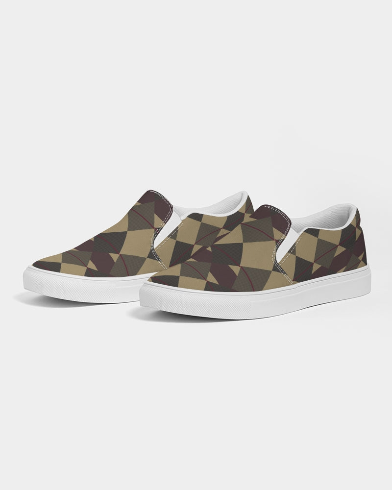 Checkered Brown Plaid Argyle Men's Slip-On Canvas Shoe