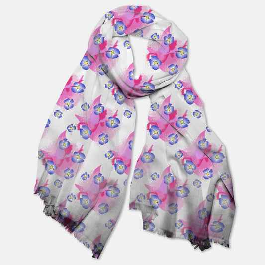 Blue Flowers On Pink Pashmina Scarf