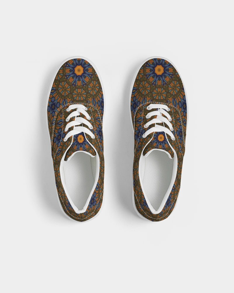 Blue and Yellow Sketch Kaleidoscope  Women's Lace Up Canvas Shoe