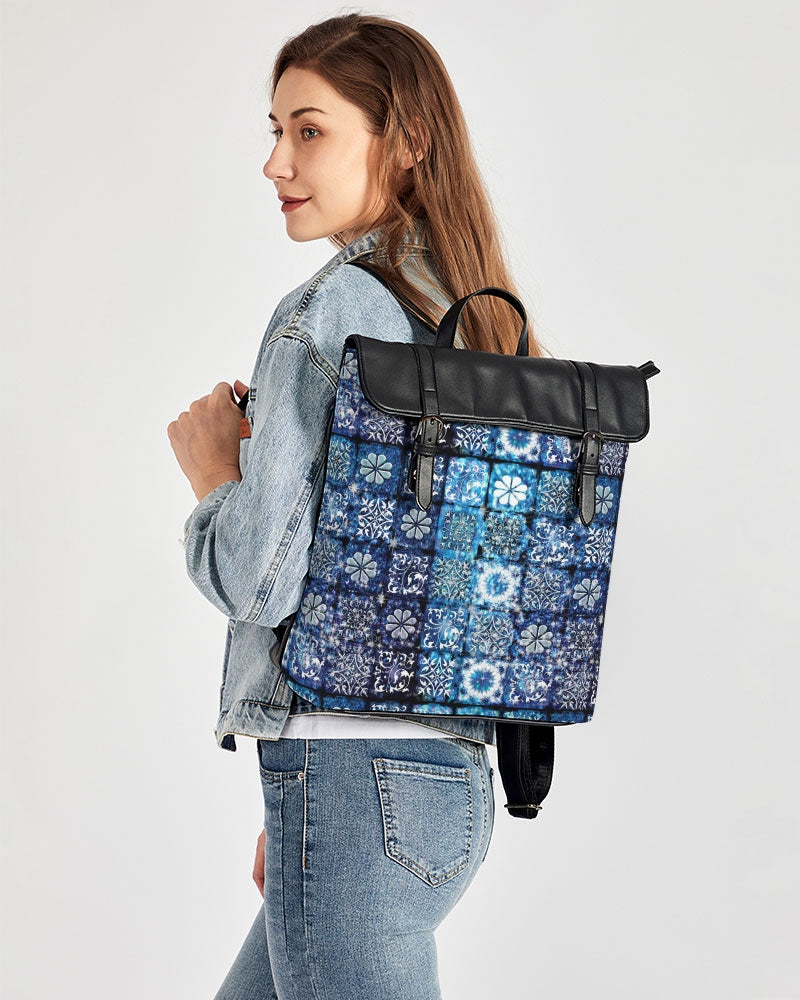 Blue Ice Crystals Motif Casual Flap Backpack