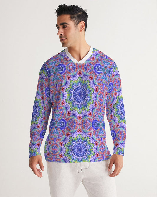 Blue Red Kaleidoscope Men's All-Over Print Long Sleeve Sports Jersey