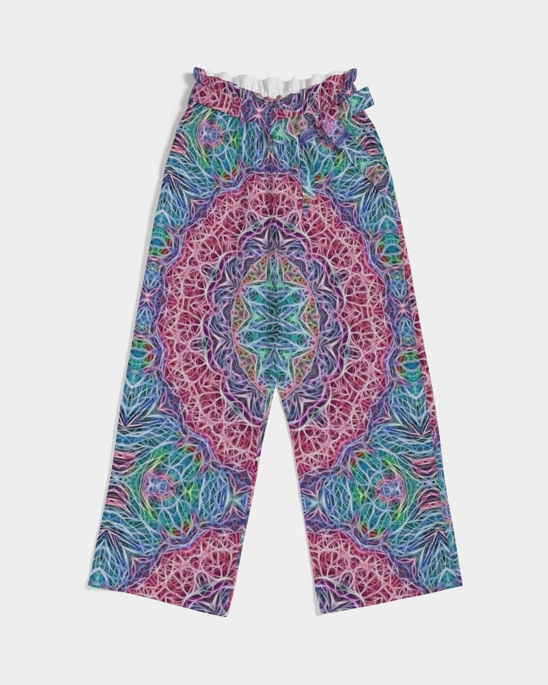 Blue Red Snowflake Kaleidoscope Women's All-Over Print High-Rise Wide Leg Pants