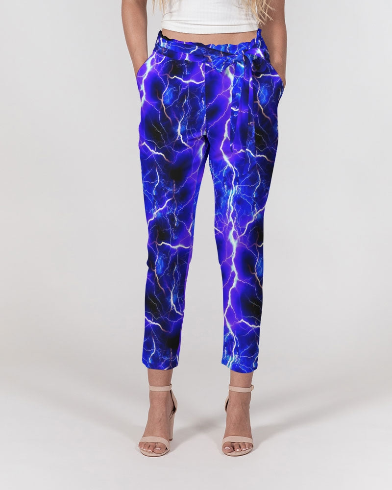 Blue Lightning Women's All-Over Print Belted Tapered Pants