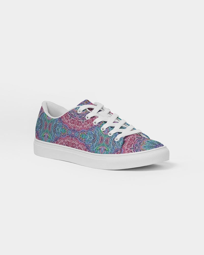 Blue Red Snowflake Kaleidoscope Women's Faux-Leather Sneaker