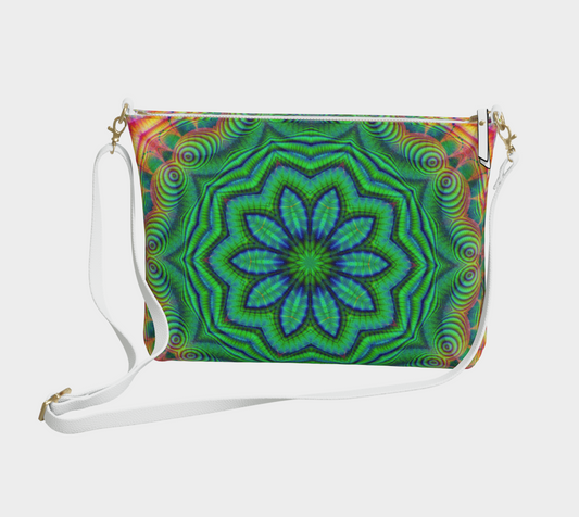 Green Fractal Kaleidoscope Vegan Crossbody Purse