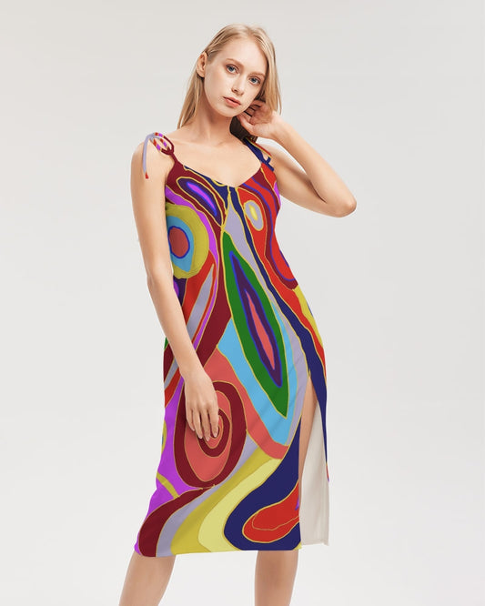 May Afternoon Women's All-Over Print Tie Strap Split Dress