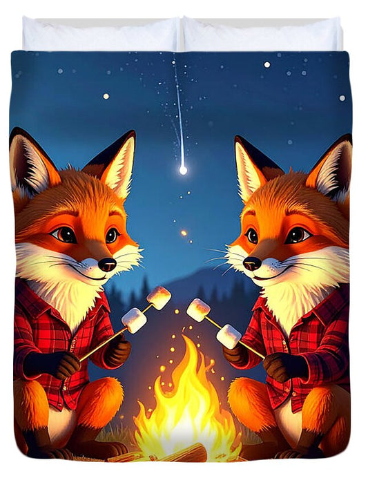 Foxes Toasting Marshmallows Under the Stars - Duvet Cover
