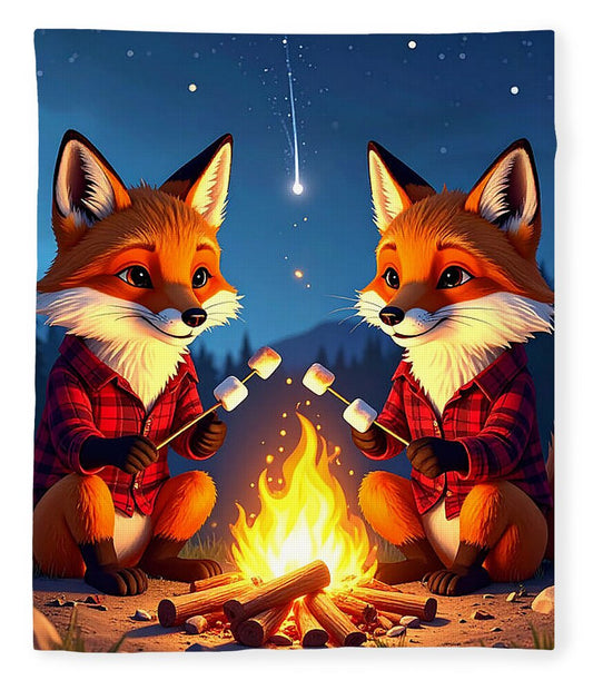 Foxes Toasting Marshmallows Under the Stars - Blanket
