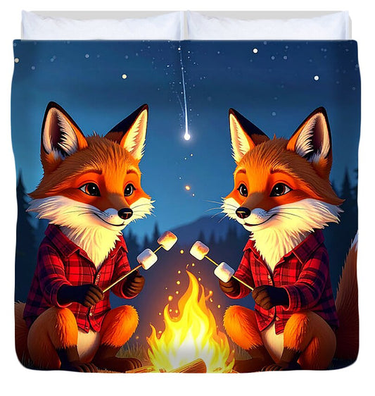 Foxes Toasting Marshmallows Under the Stars - Duvet Cover