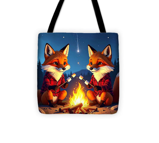 Foxes Toasting Marshmallows Under the Stars - Tote Bag