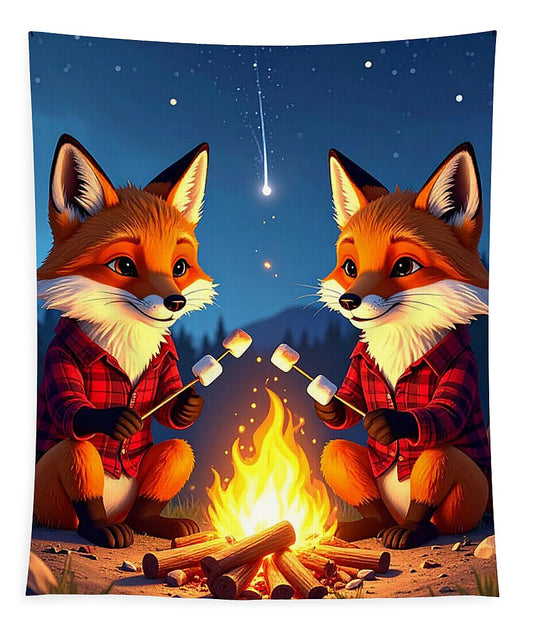 Foxes Toasting Marshmallows Under the Stars - Tapestry