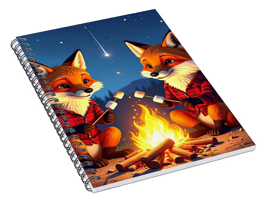 Foxes Toasting Marshmallows Under the Stars - Spiral Notebook