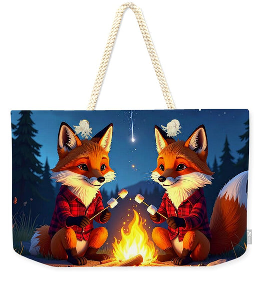 Foxes Toasting Marshmallows Under the Stars - Weekender Tote Bag