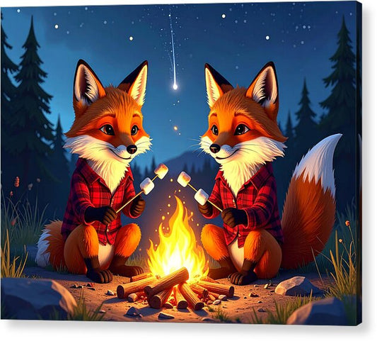 Foxes Toasting Marshmallows Under the Stars - Acrylic Print