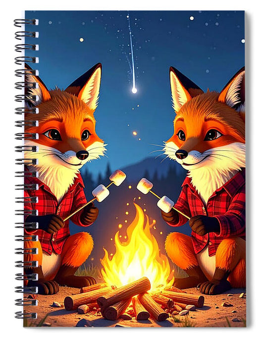 Foxes Toasting Marshmallows Under the Stars - Spiral Notebook