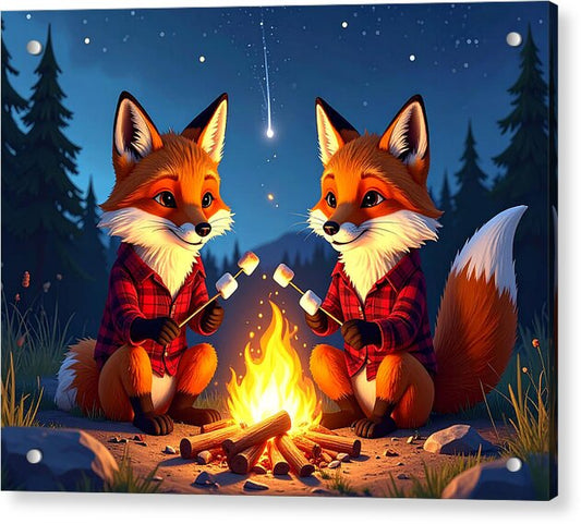 Foxes Toasting Marshmallows Under the Stars - Acrylic Print