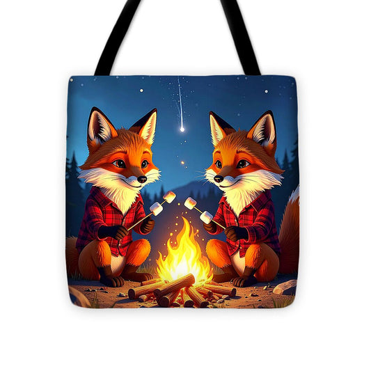 Foxes Toasting Marshmallows Under the Stars - Tote Bag